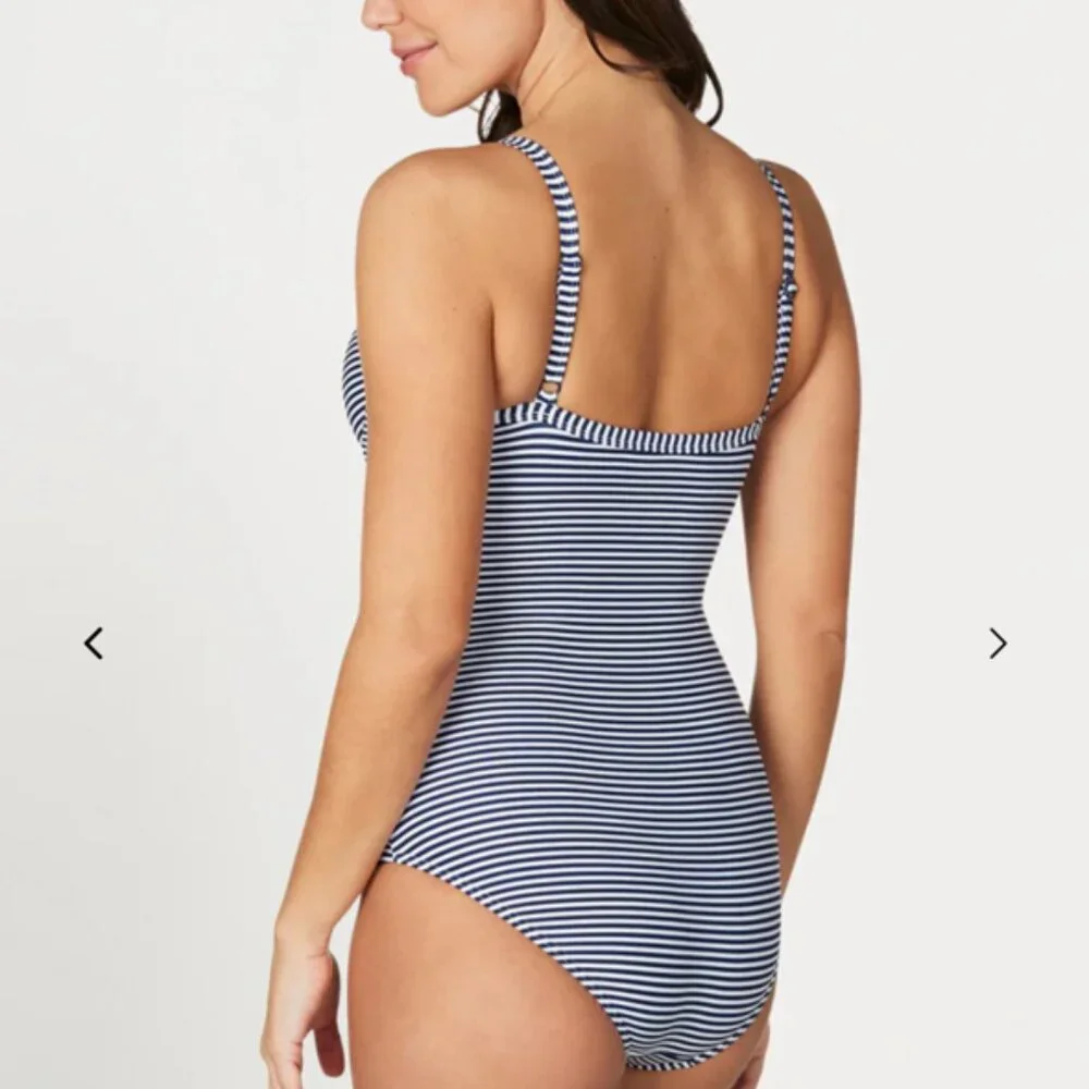NIPTUCK Tummy Control Swimsuit Classic Nautical Navy & White Striped One-Piece - Picture 2 of 9